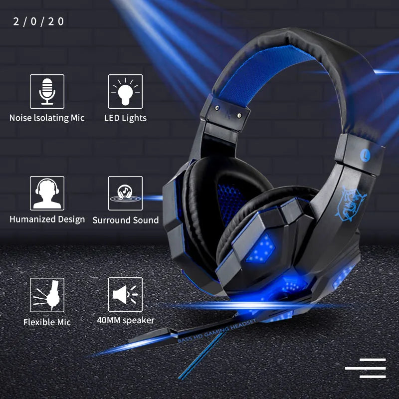 Headset Gamer Profissional led luz com fio fones de ouvido para jogos com microfone para computador ps4 ps5 xbox