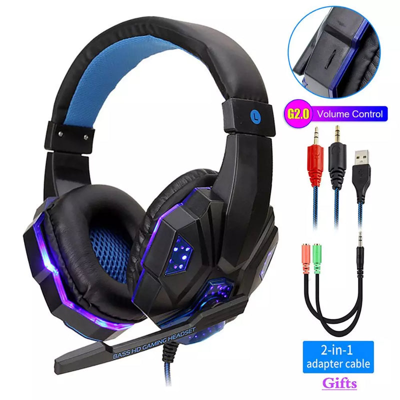 Headset Gamer Profissional led luz com fio fones de ouvido para jogos com microfone para computador ps4 ps5 xbox